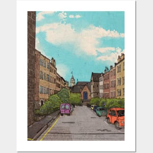 Edinburgh Downtown Retro Inspired Style Illustration Posters and Art